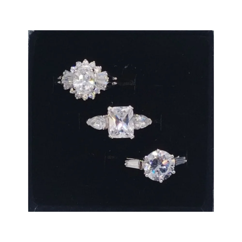 Three Silver Plated Rings with Brilliant Clear Tourmaline Stones | Size 7 | NWOT